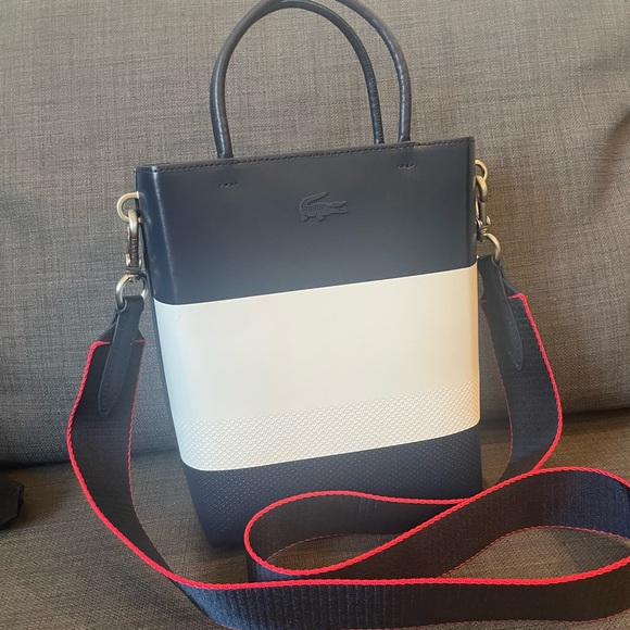 Lacoste Blue and White Crossbody Leather Bag - Picture 1 of 11